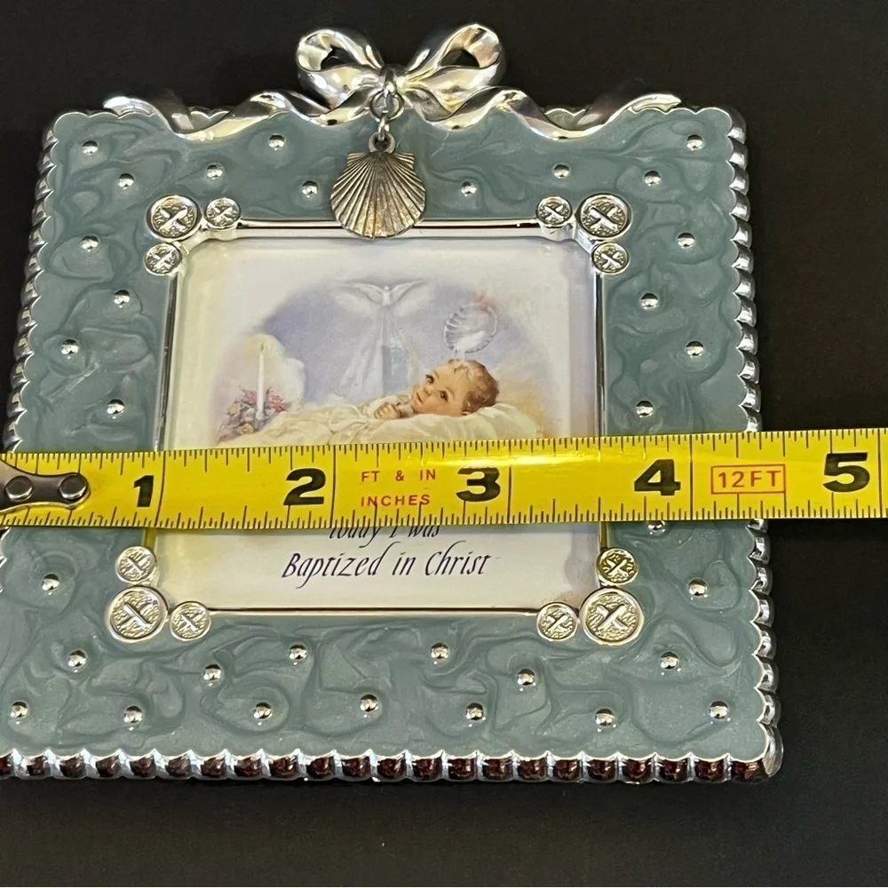 Today I Was Baptized in Christ Photo Frame Baby Silver Teal Turquoise Beach